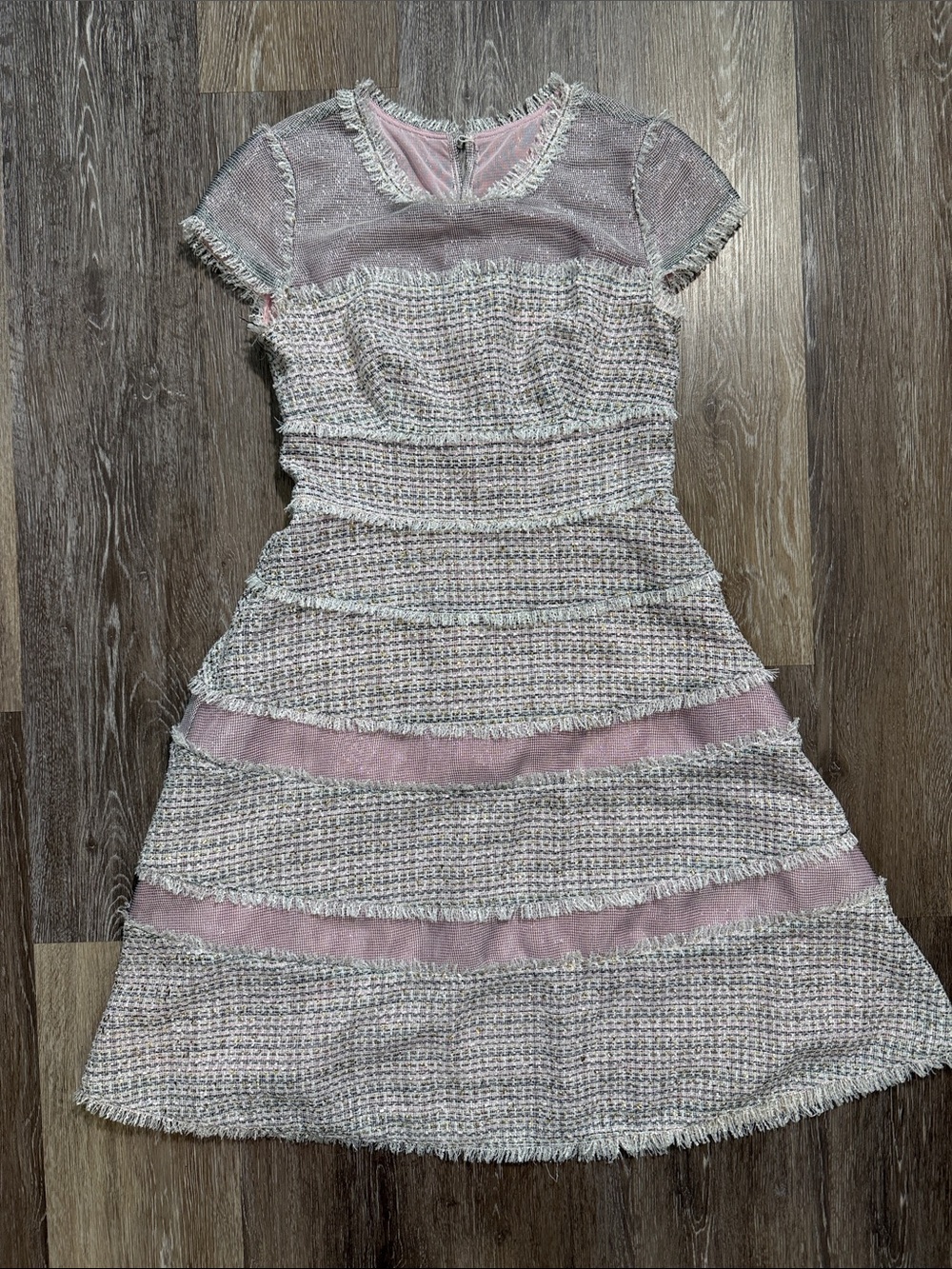 Kay Unger Pink Tweed Fit & Flare Dress 4